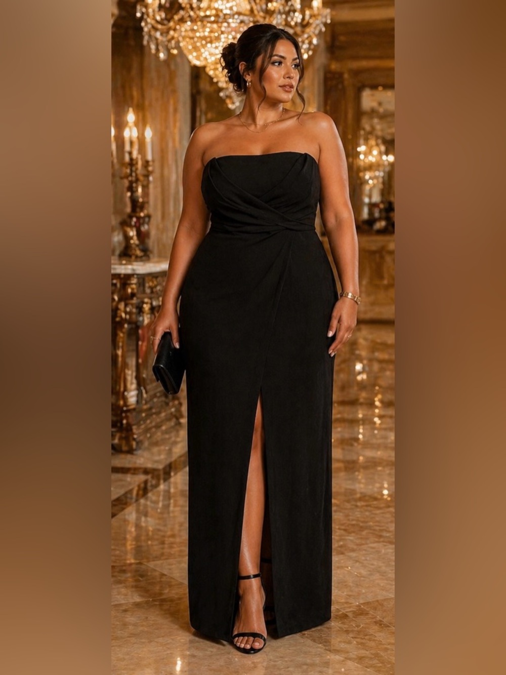 Lulus Black Strapless Maxi Dress Front Slit Elegant Formal Gown Size Large